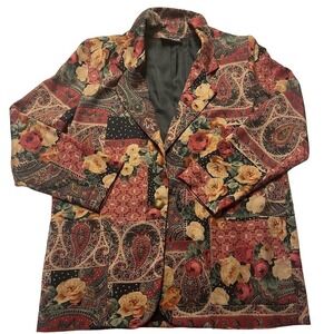 Vintage Claude Women’s Floral Button Collared Blazer With Shoulder Pads Size M